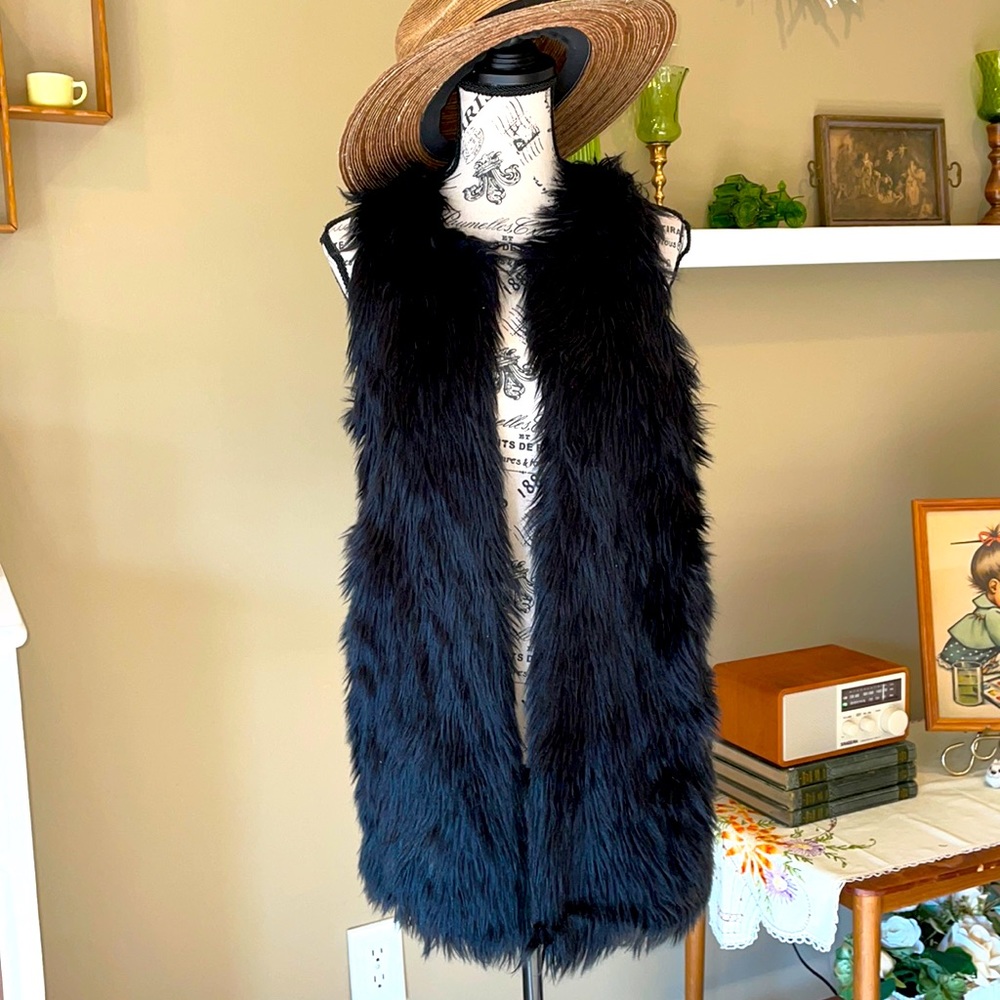 Almost famous black fur sweater cardigan vest